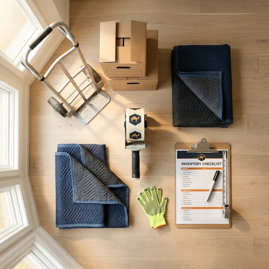 Professional moving supplies and packing materials layout for Williamsport residential relocations